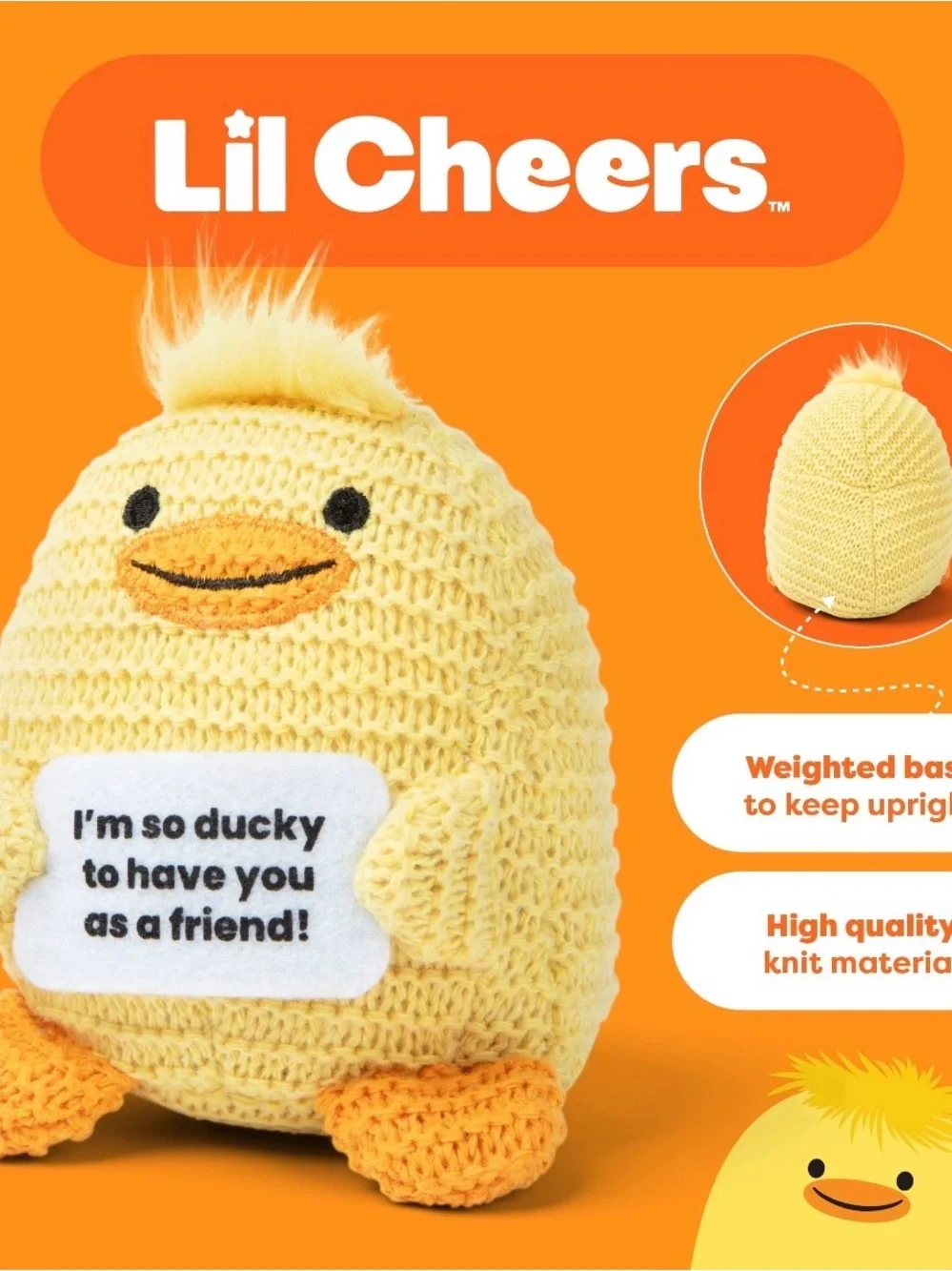 Lil Cheers Yellow Plush Duck Pet Toy - 'I'm So Ducky'